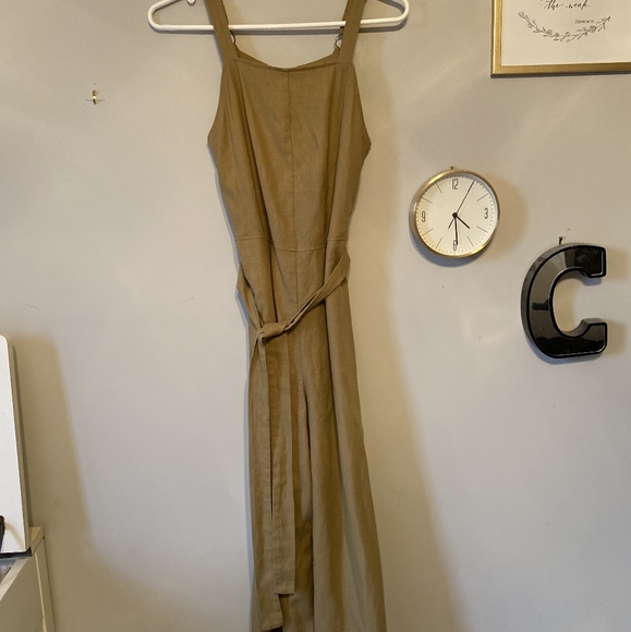 Mossimo size xs Tan jumpsuit tie waist zip up - Picture 2 of 3